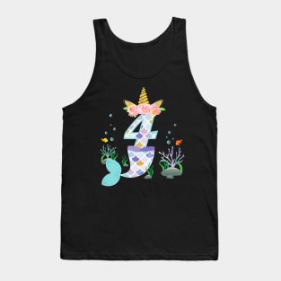 Kids 4 Year Old Unicorn Mermaid Birthday Theme Tail Girl 4Th Tank Top